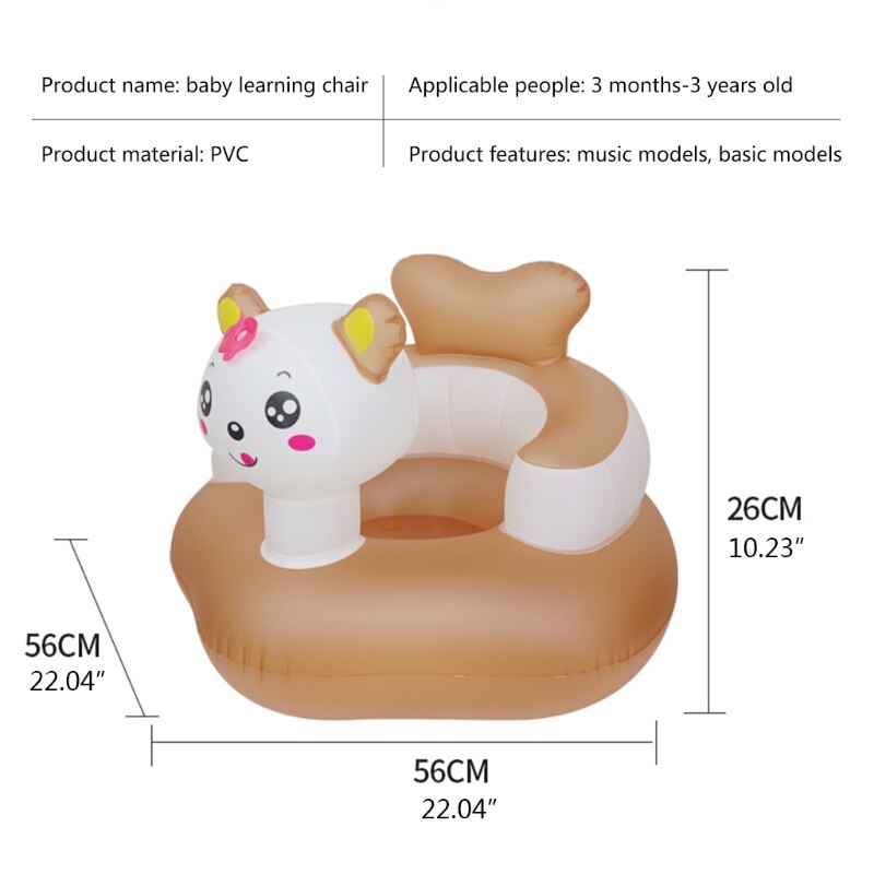 Infant Baby Inflatable Dining Chair Sofa Anti-Fall Foldable Inflated Floor Bath Seat Cartoon Animal Toy Feeding Learning Stool