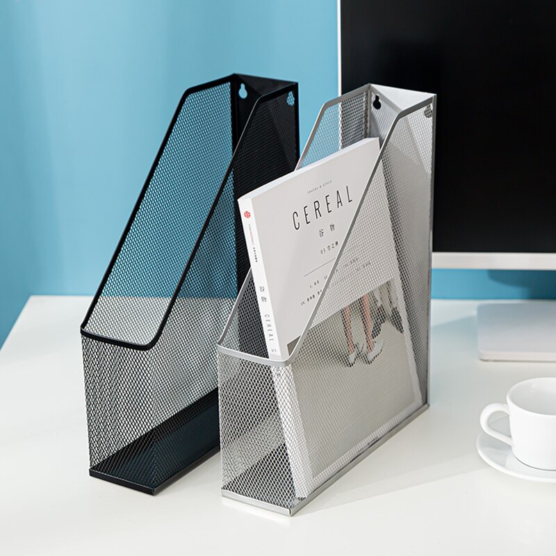 Black Silver Magazine File Holder Metal Mesh Bookends Desktop Organizer Shelf Grid Document Book Holder Support Stand Storage