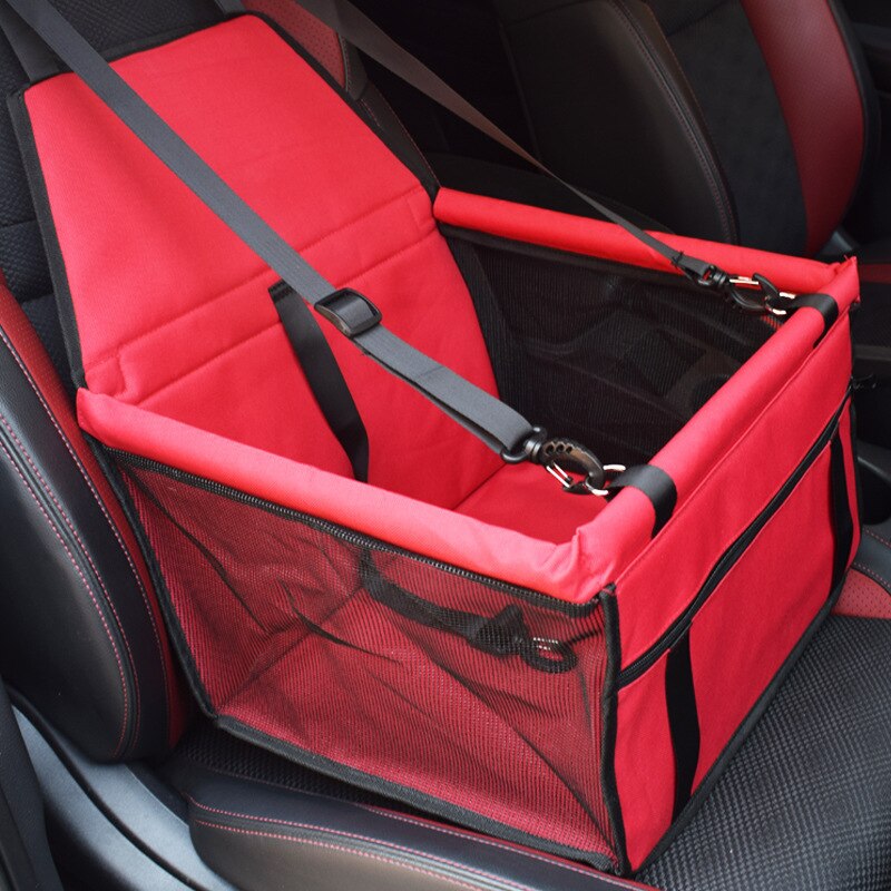 Dog Cat Carry Portable Pet Dog Cat Car Booster Safety Seat Foldable Pet Travel Carry Bag with Clip-On Safety Leash: Red Solid