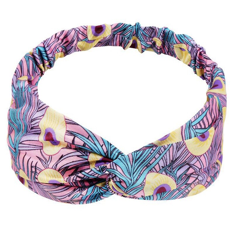 Bohemian Girls Hairband Hair Accessories Print Headbands Vintage Women Headband Cross Top Knot Elastic Hairband Soft Bandanas: Color-16