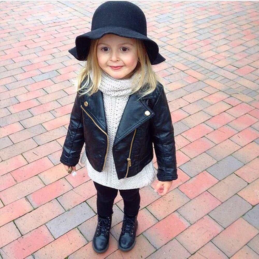 Spring and Autumn and the Wind PU Leather Leather Coat Baby Boys and Girls Short Children Jacket @A