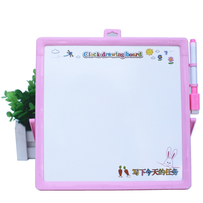 Multi-function Message Whiteboard 23*23cm Erasable children drawing board With Teaching Clock