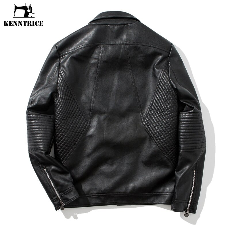 KENNTRICE chaqueta de cuero acolchada negra para motorista, chaquetas de cuero de invierno para hombre, chaquetas masculinas de Hip Hop Punk con doble cremallera