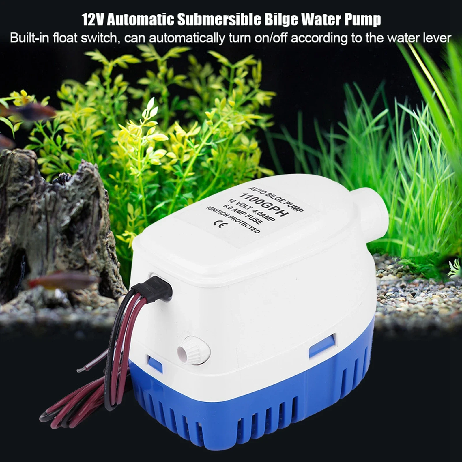 1100GPH Boat 12V Marine Automatic Submersible Bilge Water Pump Fully Auto Float Switch Internal Auto Bilge Water Pump