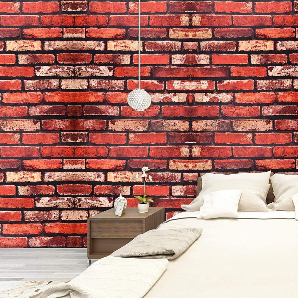 LUCKYYJ-papel tapiz de ladrillo de vinilo para el hogar, autoadhesivo con de albañilería roja Vintage, pegatina decorativa impermeable para pared
