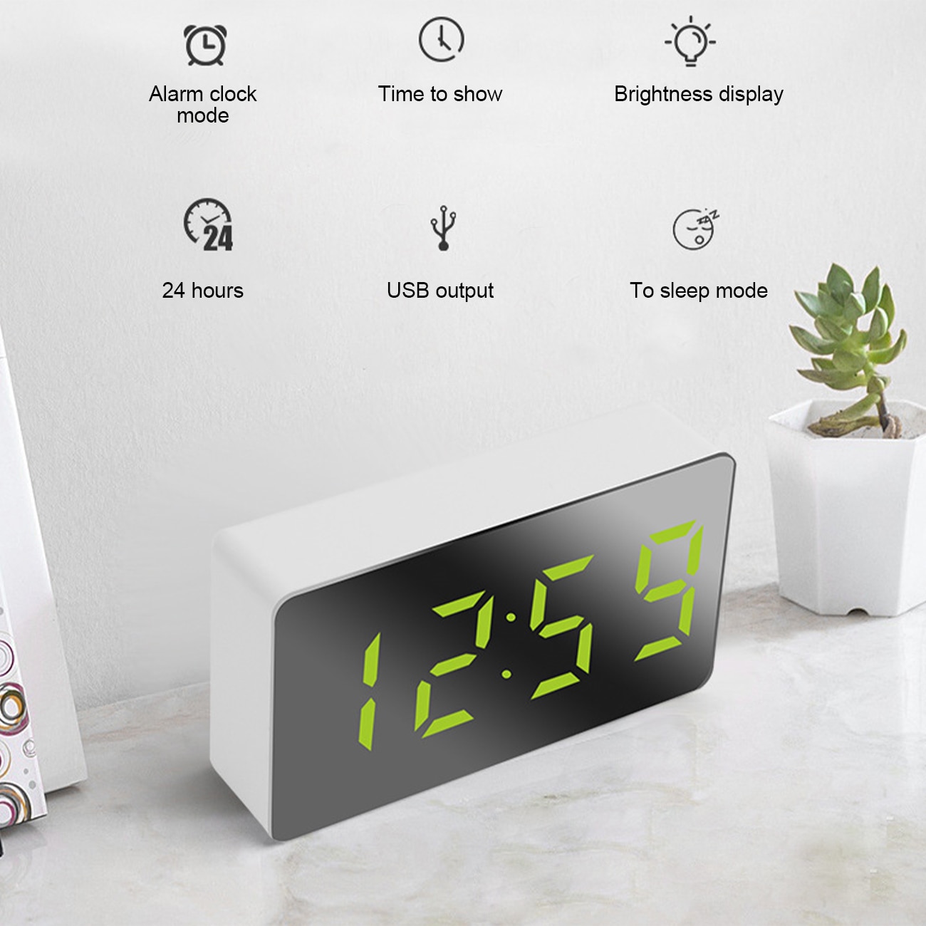 Digital Desk Alarm Clock Digital Mirror LED Big Display Bedroom Snooze Timer Home Electronic Table Clock For Bedroom Living Room