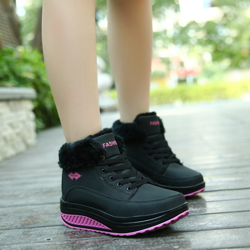 Winter Chunky Sneakers Women Walking Shoes Plush Warm Lace-up Sneakers Casual Shoes