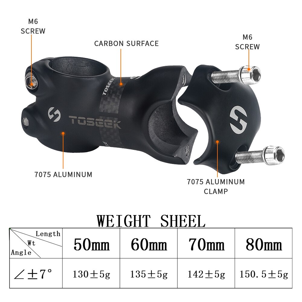 Attacco manubrio in alluminio al carbonio con attacco manubrio in alluminio diametro 25.4mm lunghezza 50mm 60mm 70mm 80mm per parti di bici per bambini MTB strada