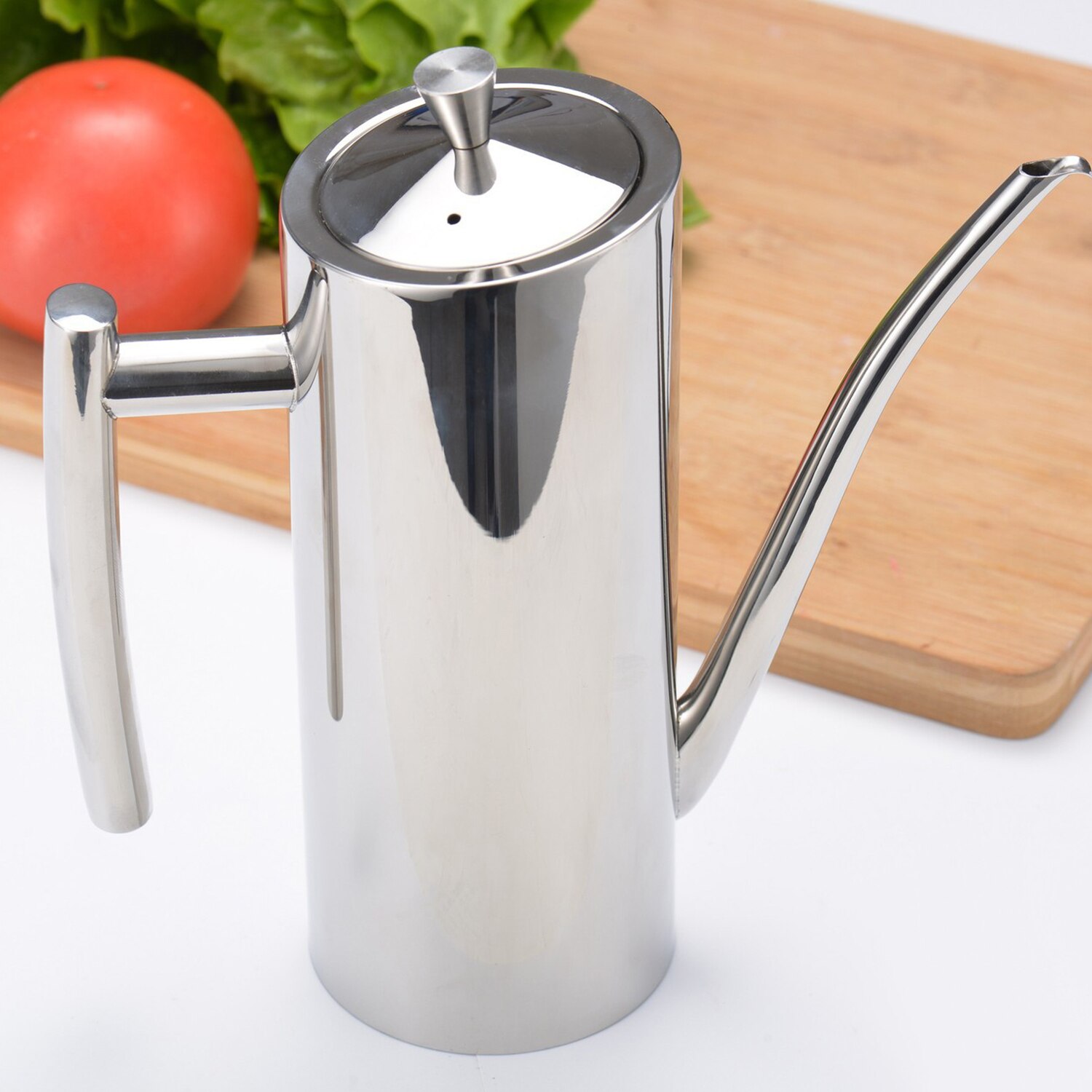 304 Stainless Steel Oil Can Drizzler Cruet Pot Flagon Olive Oil Dispensor with Drip-Free Spout Lid Cap Handle