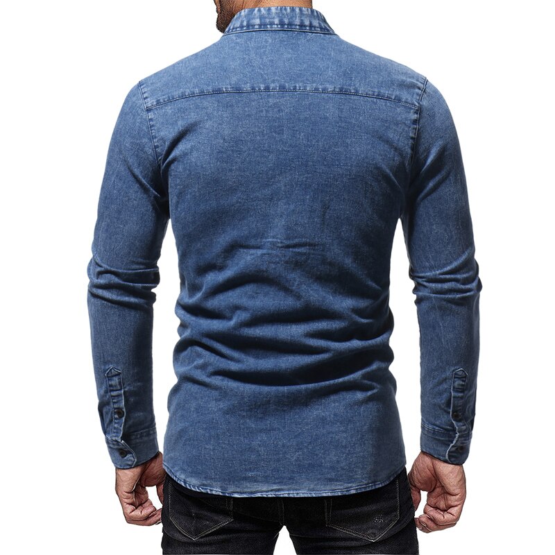 Markyi streetwear menn vask denim jeans skjorte høst lange ermer skjorte casual slim fit denim kjole skjorter