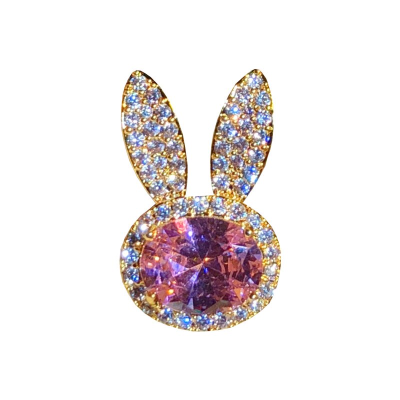 Brooches For Women S925 Rabbit Pink Cubic Zirconia Anti-glare Brooch Collar Pin Clothes Fixed Fine Jewelry Accessories