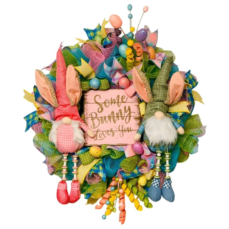 Easter Rabbit Wreath Bunny Decoration Garland Front Door Hanging Ornament Wall Home Party Easter Wreath Decorative