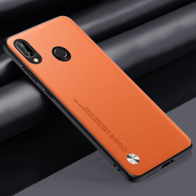 Funda de cuero PU de lujo para Huawei Nova 3 3i Nova3 i, funda trasera de silicona mate, funda de teléfono de protección completa para Huawei P Smart Plus: Aluminio / Naranja