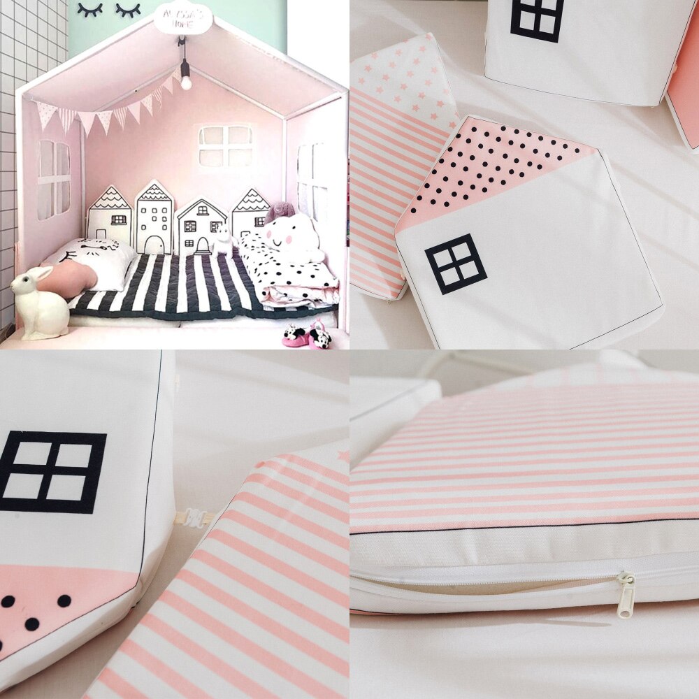 4Pcs Baby Bed Bumper Nordic INS Little House Pattern Baby Cribs Protector Infant Cotton Cradle Bumpers Baby Bed Room Decoration