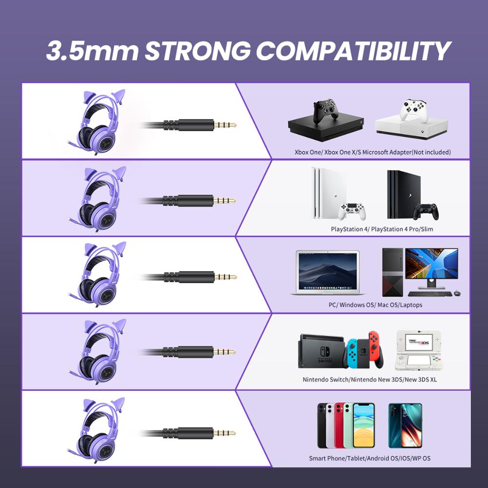 SOMIC Katze Ohr Kopfhörer 3,5 MM Spielen Headset mit Mic Lärm die Ermäßigung Stereo für PS4 PC Telefon Abnehmbare Frauen g951S Lila