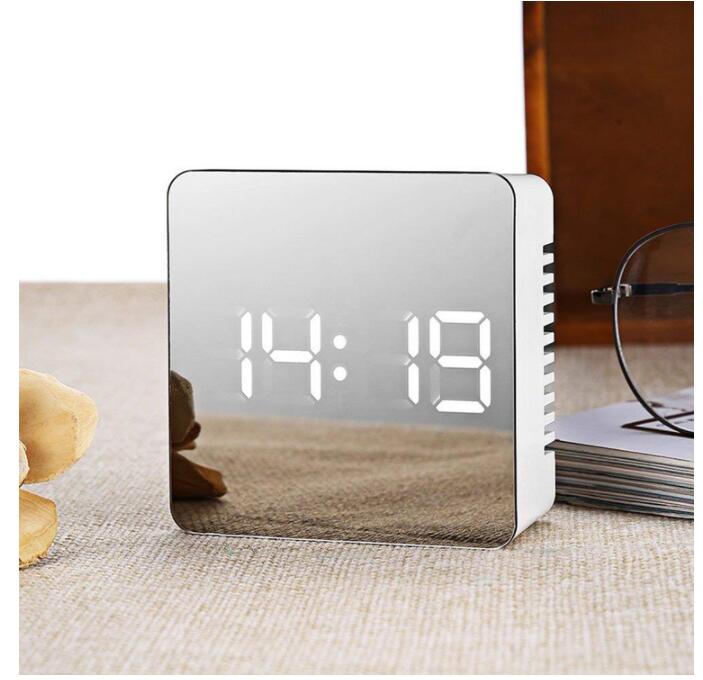 Digital LED Alarm Clock Multifunctional Noiseless LED Mirror Clock Display Electronic Desk Table Clocks