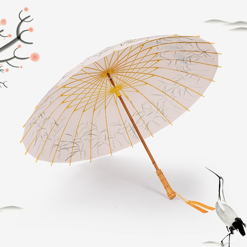 Lange Steel Houten Vrouwen Chinese Stijl Paraplu Paraplu Kersenbloesems Oude Dans Paraplu Decoratieve Paraplu