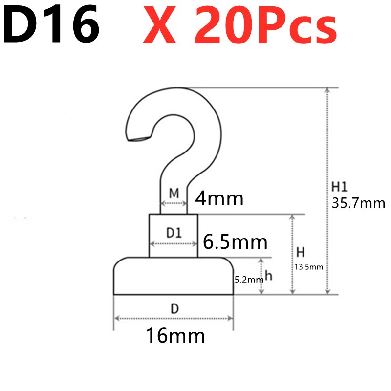 Heavy Duty Magnetic Hook Multiple specifications Strong Neodymium Magnets Hook Home Kitchen Workplace etc Storage Organization: D16    Silver