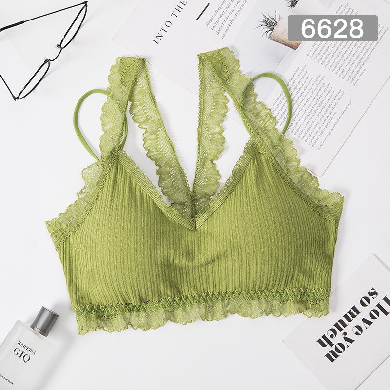 Seamless Tube Top Lace Bra Women Sexy Crop Top Lingerie Bralette Wire Free Bra Female Wrap Top: Green