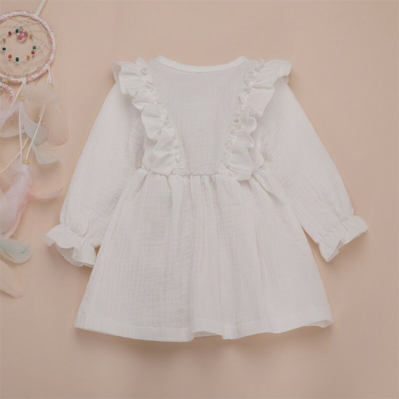 1-6 Years Kids Baby Girl Autumn Dress Ruffles Long Sleeve Solid Party Dresses For Girls Slim Waist Dress Girls Clothes
