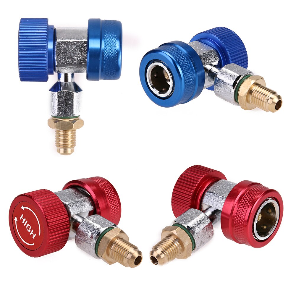 Conector rápido ajustable para aire acondicionado, adaptador de alto y bajo voltaje, conectores de acondicionamiento de aire para coche, color rojo y azul,