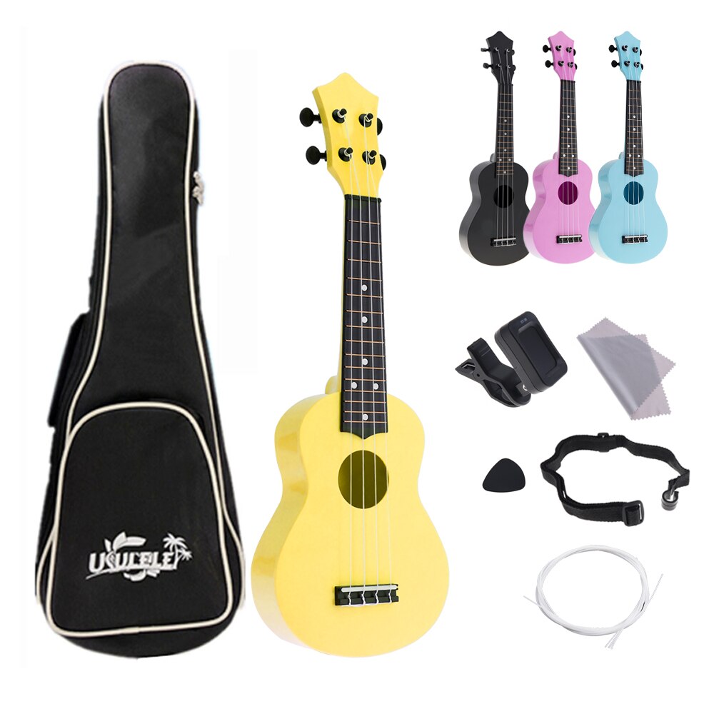 4 Strings 21 Inch Soprano Ukulele Full Kits Acoustic Colorful Hawaii Guitars Instrument for Kids and Music Beginner