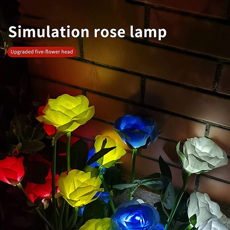 Solcelle Rose Blomsterlampe LED - Vandtæt Have Dekoration Udendørs - Landskab Græsplæne Lampe