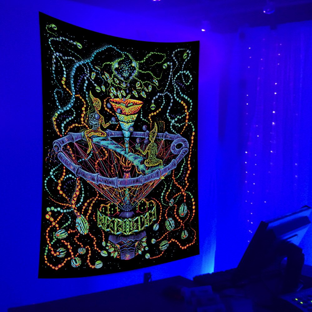 Psychedelic Black Light Tapestry UV Reactive Tapestry Hippie Decor Wall Hanging for Bedroom Dorm Indie Room Decor