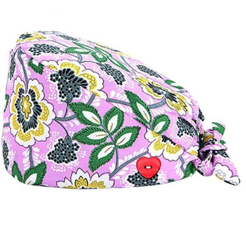Women Ethnic Paisley Buttons Scrub Cap wtih Hair Ties Work Bouffant Hat F3MD: 4