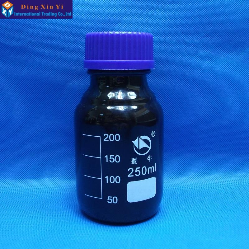 250ml ravfarvet reagensflaske med blå skruehætte 250ml laboratorieglasflasker til laboratoriereagensglas
