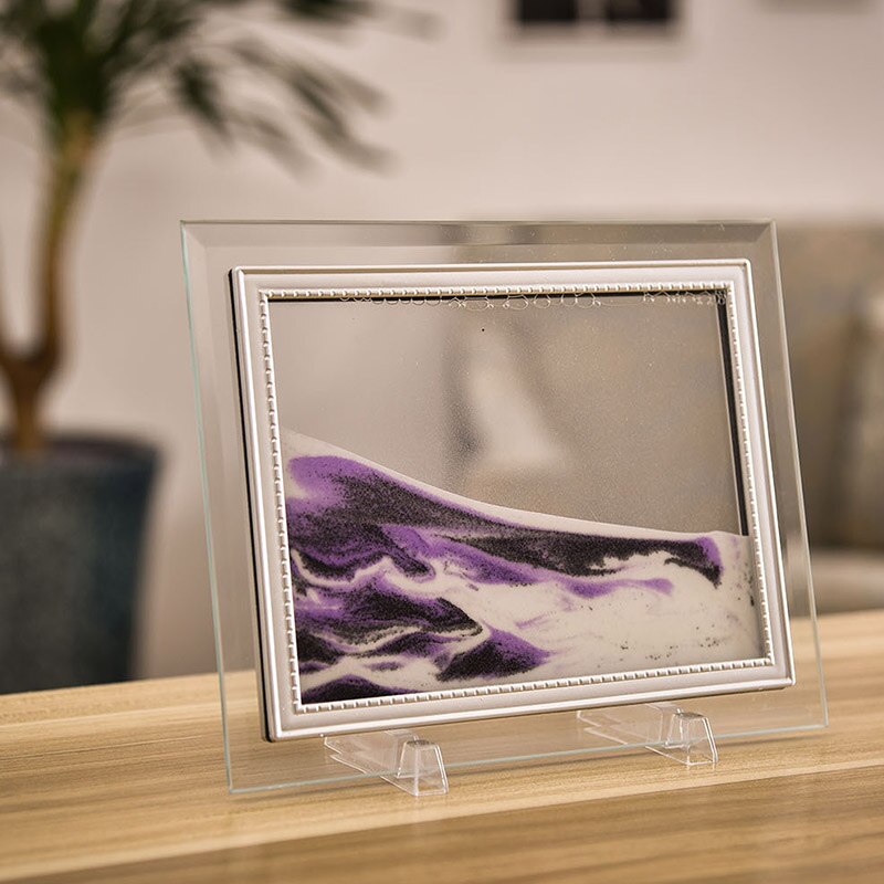 3d dynamisk strømmende grus sand maleri gennemsigtigt glas ramme tegning landskab jan 88