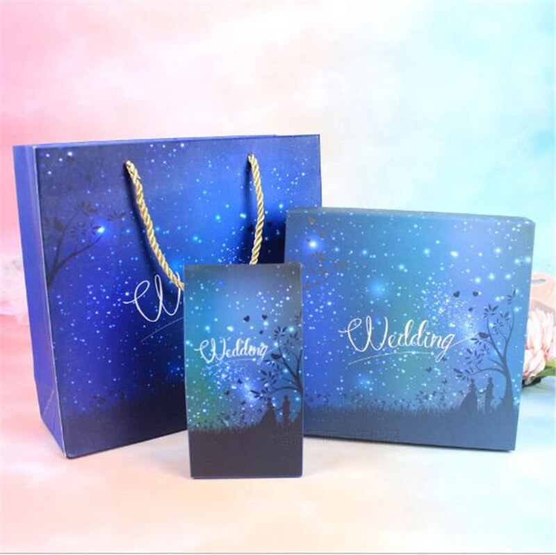 Box Set Wedding Hand Box Personality Favor Candy Bag Stars Souvenir Party Blue Paper Bags Suit Pack: 3pcs