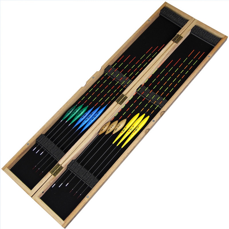 Caja de madera de para flotadores de pesca, aparejos de accesorios de pesca, 55x9cm