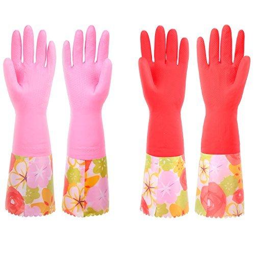 2 Pairs Women Cleaning Gloves, Non-Slip Household Kitchen Dishwashing Gloves with Lining