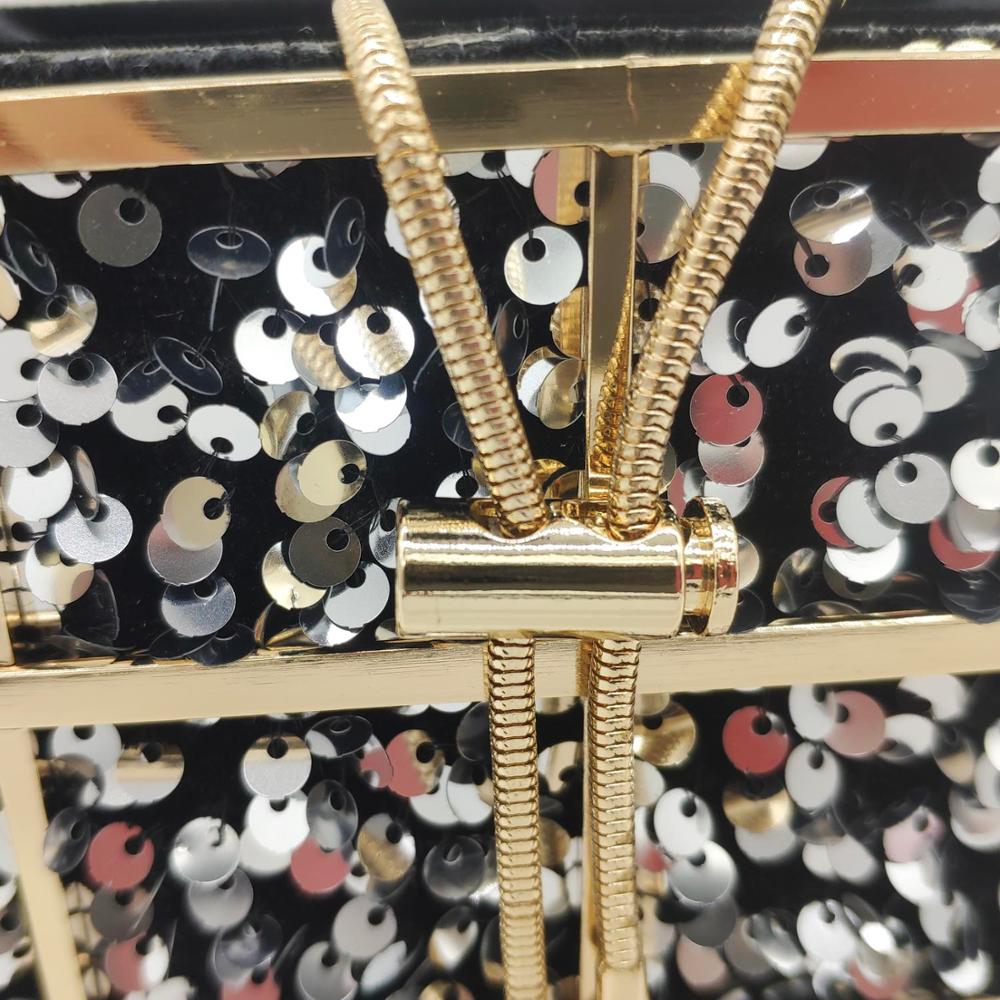 Boutique De Fgg Bling Lovertjes Vrouwen Metalen Emmer Clutch Handtassen Chain Schouder Crossbody Tassen Party Cocktail Avond Purse Bag