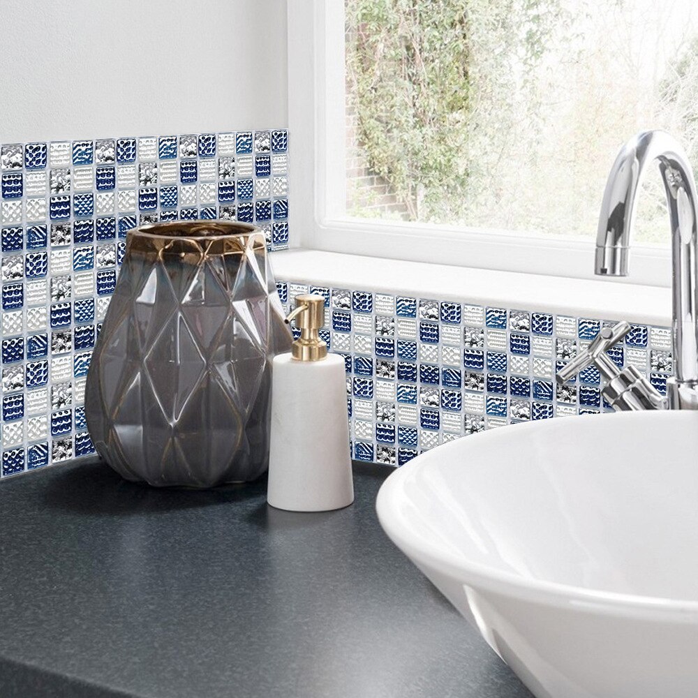 10/15/20/30cm Flat Marble Mosaic Tile Wall Sticker Kitchen Bothroom Home Renovation Art Mural Peel & Stick Waterpoof Wall Decals