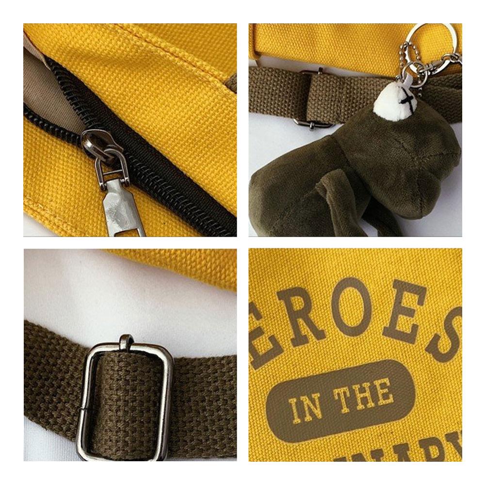 Frog Pendant Women College Style Canvas Bag Single Shoulder Bag Versatile Large Capacity Ladies Messenger Bags