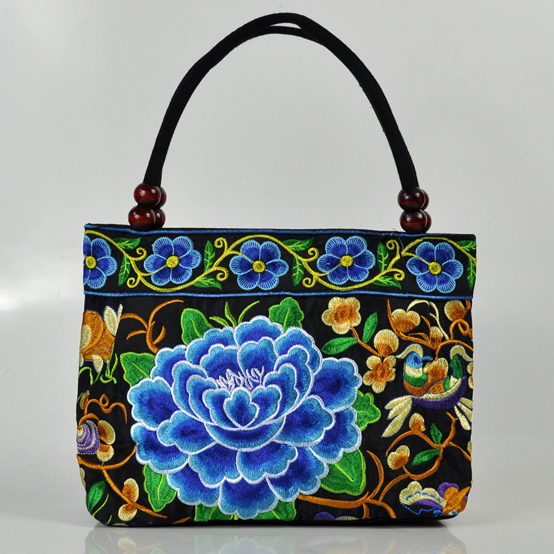 Original Ethnic Style Canvas Embroidered Women's Bag Handheld Small Bag Embroidery Handbags for Women: black