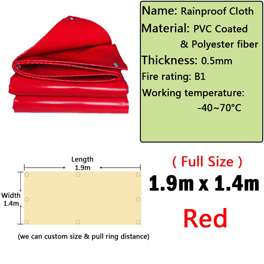 600GSM Rainproof Cloth PVC Coated Tarpaulin Outdoor Pavilion Waterproof Cloth Garden Awning Shade Sail Car Shed Rainproof Cloth: Red 1.9x1.4m