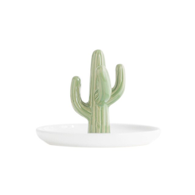 Goud wit keramiek kleine walvis sieraden beugel ring ketting oorbellen opberglade zeepkist lade: Witte groene cactus