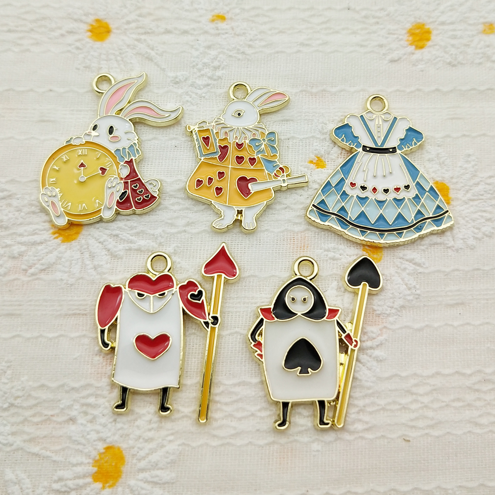 Alice Lapin Dessin Animé Horloge Charme, Accessoires De Bijoux, Boucle D'oreille En Émail, Pendentif, Bricolage, Fournitures De Direction, Alliage De Métal Plaqué Or, 10Pcs