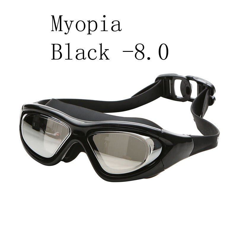 Swimming glasses Myopia Prescription Adult silicone big frame Diving goggles electroplate anti fog waterproof Mask swim eyewear: Black -8.0