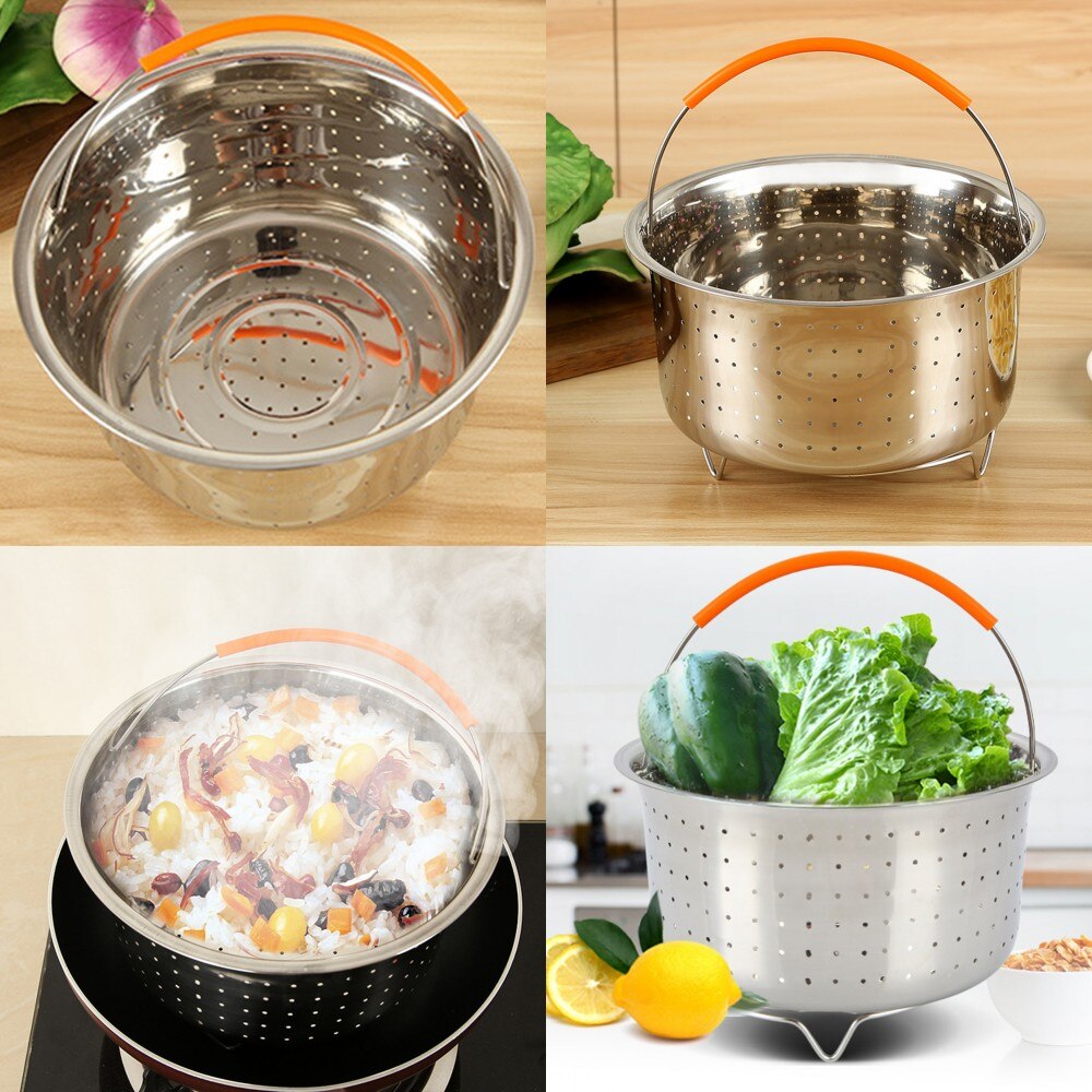 Food Steamer With Silicone Handle Kitchen Tool Steam Household Stainless Steel Dish Fruit Vegatables Steaming Basket