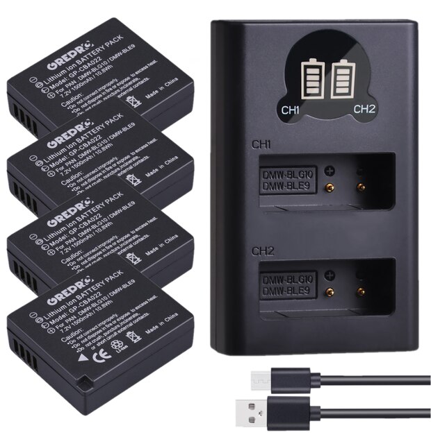 DMW-BLE9 DMW-BLG10 Batterie pour Panasonic Lumix BLG10E BLE9E LX100 DMC-GF6, DMC-GX7 GX80, DMC-TZ80, DMC-TZ100 TZ90: 4Battery and Charger