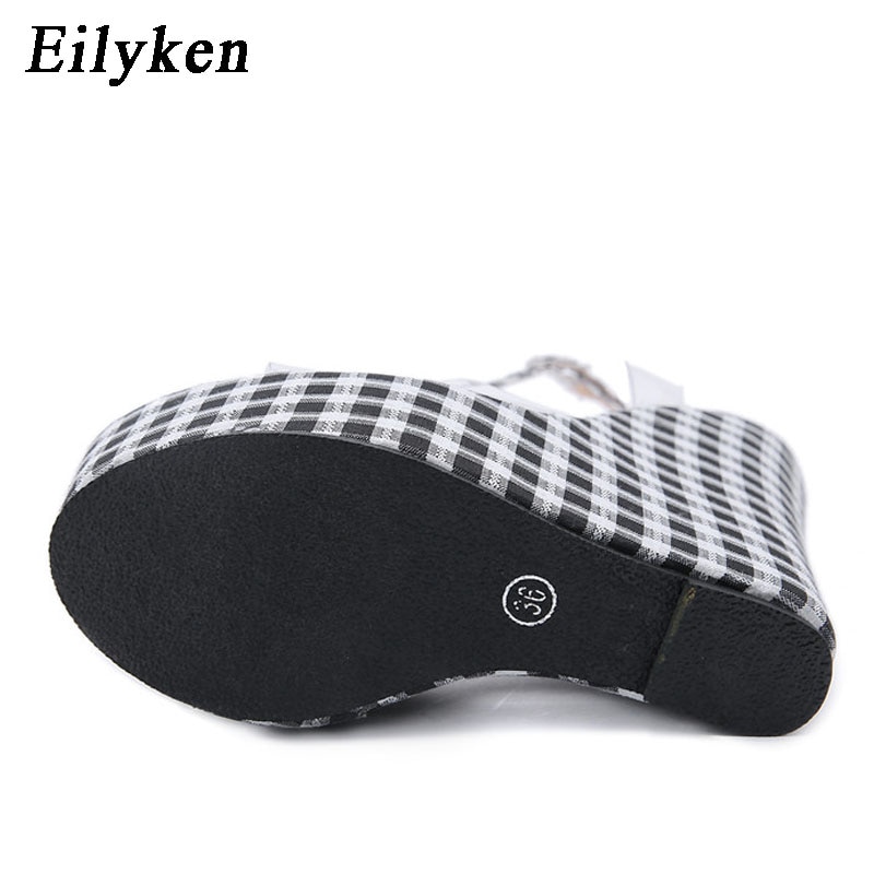 Eilyken-Sandalias de cuña de suela gruesa para mujer, calzado con hebilla y correa al tobillo de plataforma, tacones altos de estilo Gingham, zapatos transparentes de PVC