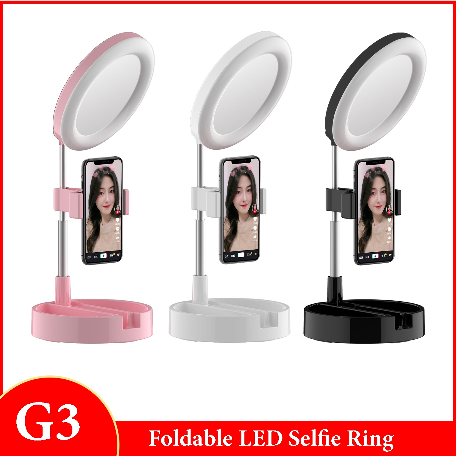 Pieghevole LED Selfie Anello di Luce Scrivania Telefono Video Fotografia Lampada Anello di Luce di Riempimento 64 perline lampada A LED Max di lavoro Per telefoni G3