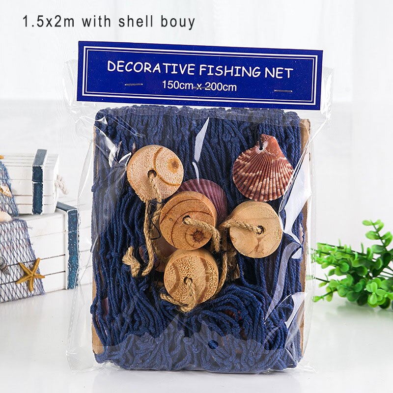 Estate Marine Decor Rete Da Pesca Arazzo Mare In Stile Mediterraneo Decorazione Della Parete di Casa Netto Del Pendente Delle Stelle Marine di Lisca di Pesce Decorazione: 1.5x2m blue C