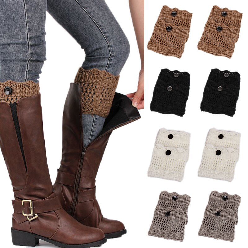 1 paar dames gehaakte laarzen met manchetten, gebreide korte leggingtoppers, laarzen enkelwarmers, winterbeenwarmers