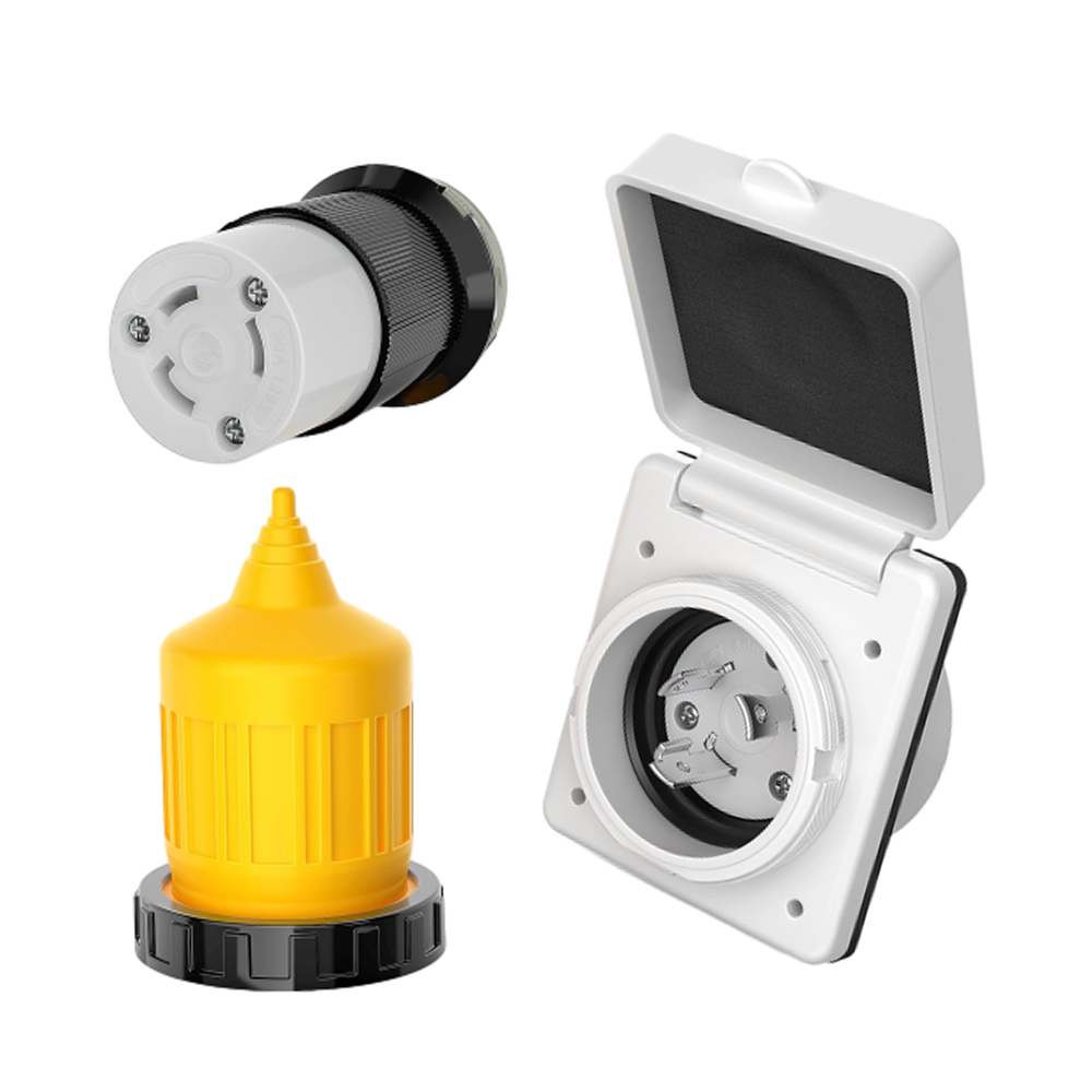Conector de bloqueo de giro hembra RV 30 AMP, entrada de alimentación 125V, enchufe de alimentación NEMA L5-30P, Kit de arranque de cubierta impermeable