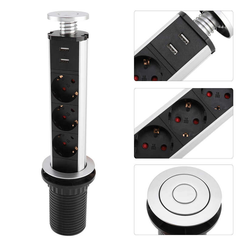 1 3/4 Power Port Pull Up Socket Electrical Up Power Socket Table Desktop Socket Lifting Electrical Power Outlet EU Plug